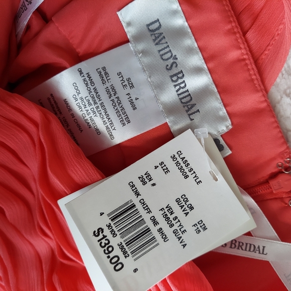 David's Bridal | Wedding | Bridesmaids | Prom Dress One Shoulder Size 4 Pink NWT - Picture 7 of 7